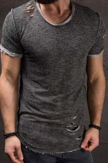 Europe And The United States Short-sleeved T-shirt With Holes 5 Colors 7 Yards